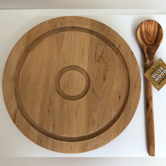 Vintage Wood Lazy Susan & NWT Trader Joe’s Spoon - Picture 1 of 8